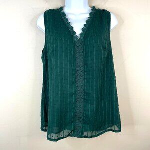 Vintage 90s Women Forest Fairy Top Size M Green Sheer Layered Lace Trim Feminine